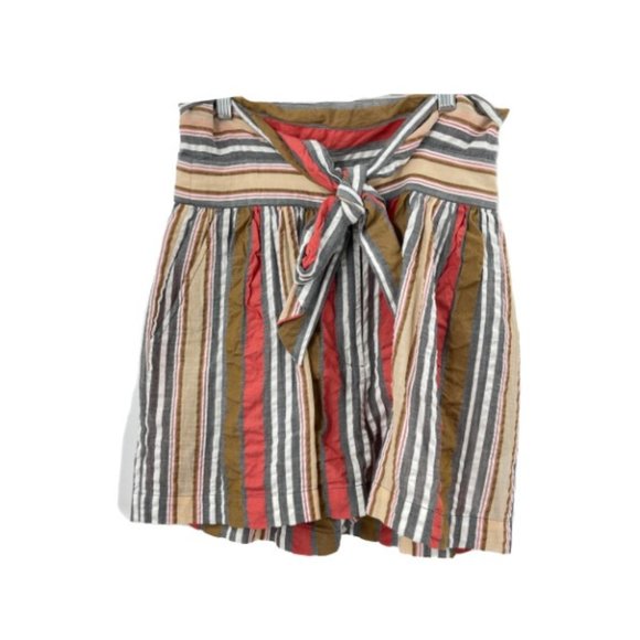 Ulla Johnson Shorts Cream Red Gray Multi Striped Wide Waistband Belted Size 0 - Picture 1 of 6